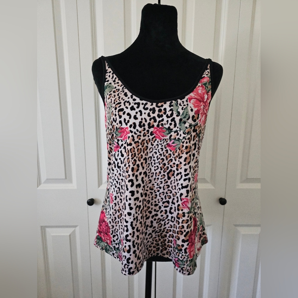 In Bloom By Jonquil Leopard Floral Print Camisole Sleepwear SZ M